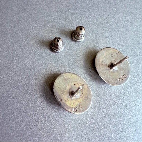 Vintage Natural Blue Sodalite Modernist Oval Stud Earrings in Sterling S… - Picture 5 of 6